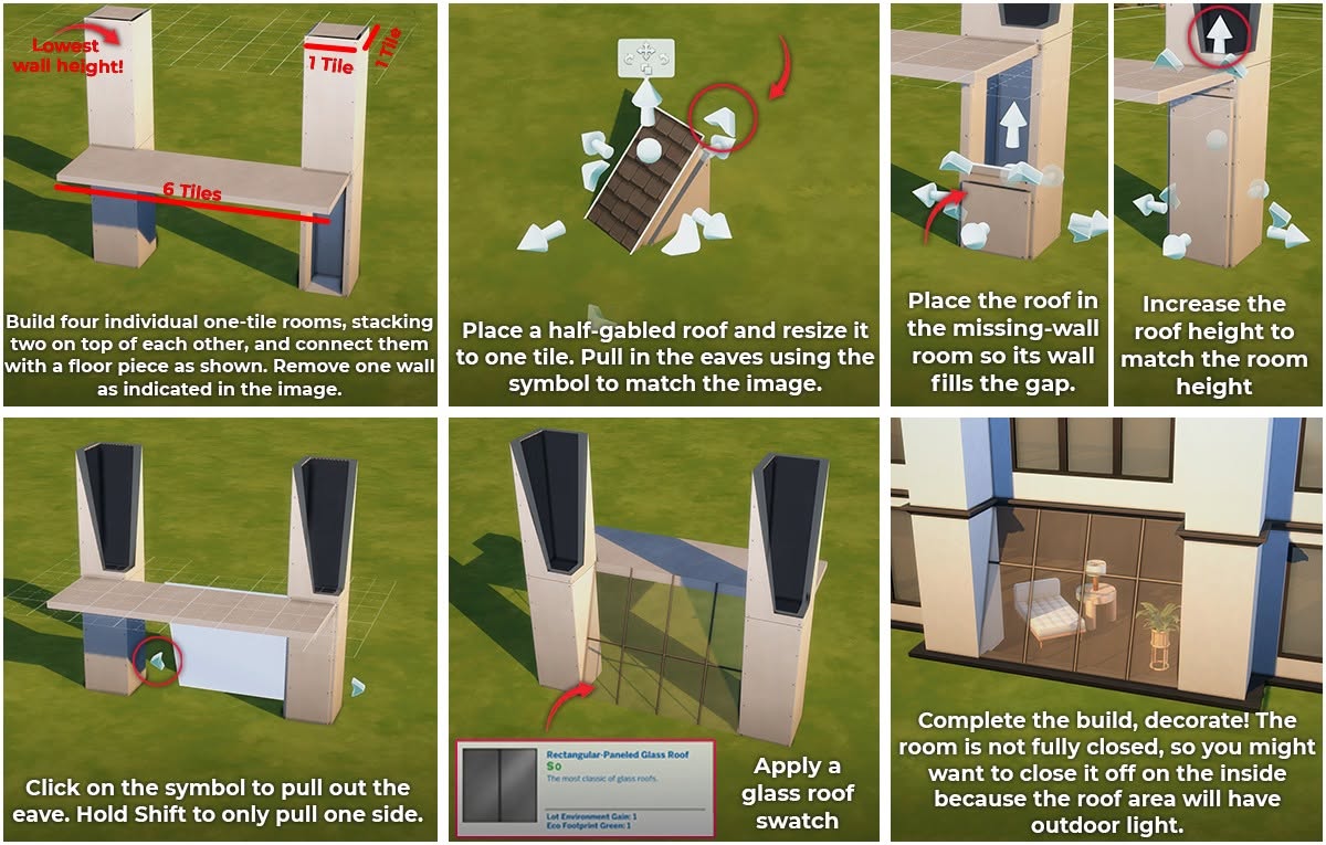 Zweistöckige Glasfassade aus Glasdächern in Die Sims 4