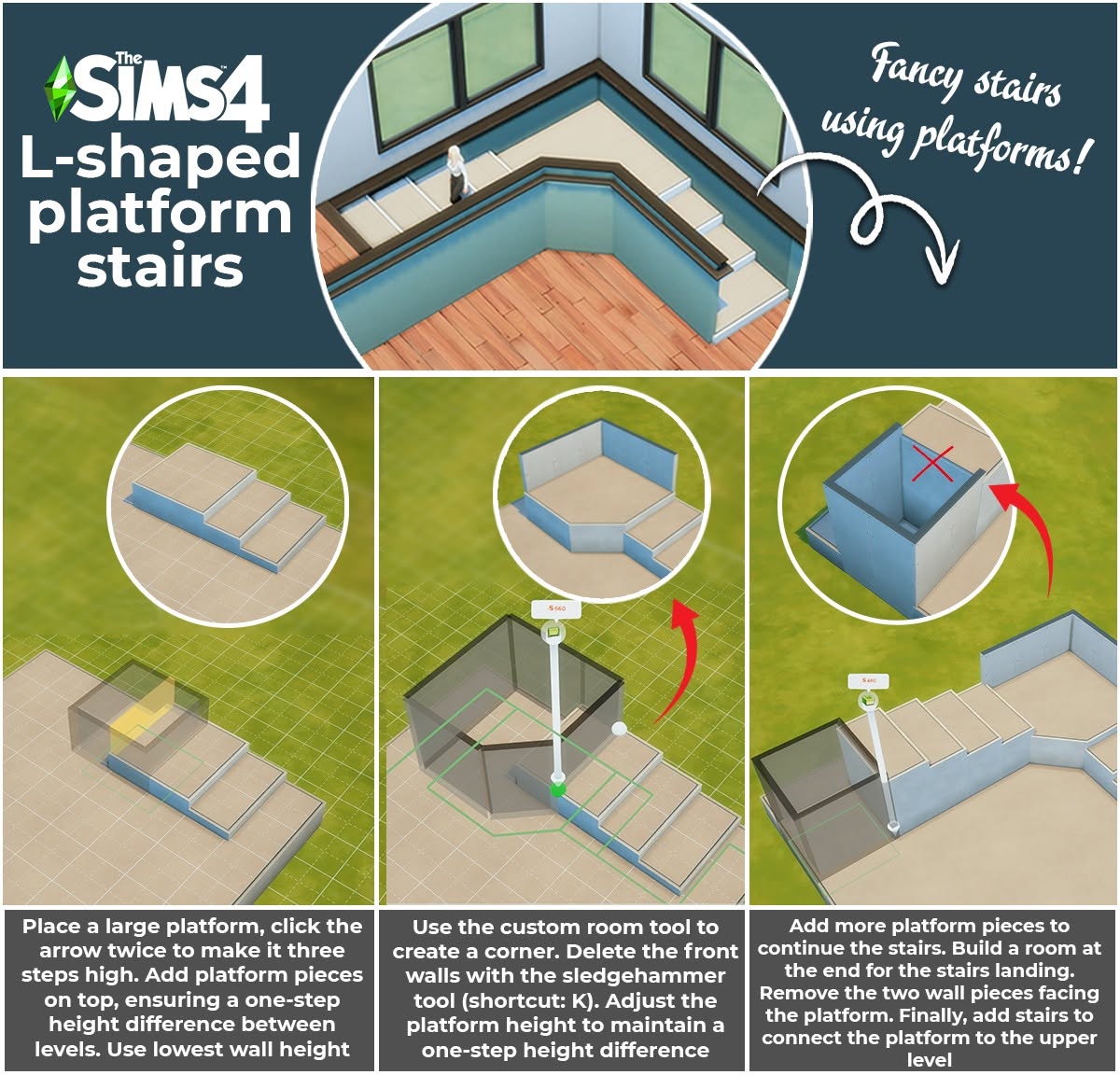 L-förmige Treppe aus Plattformen in Die Sims 4
