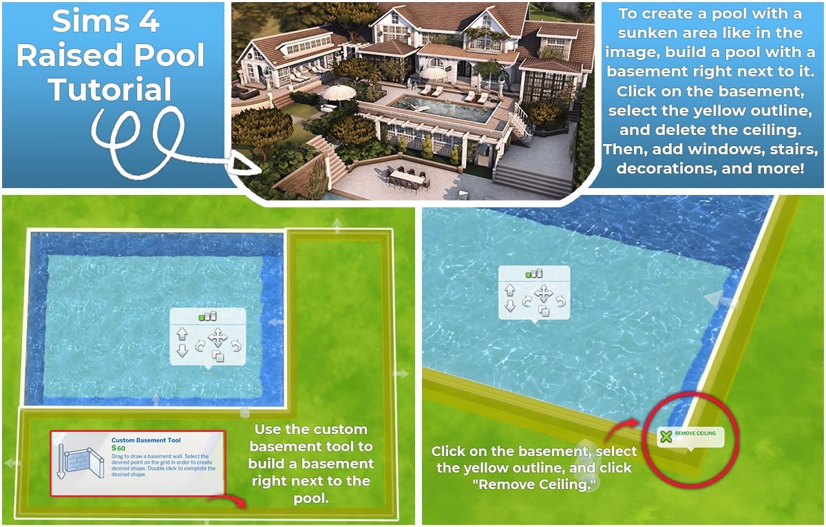 Erhöhter Pool in Die Sims 4 mit abgesenktem Sitzbereich daneben